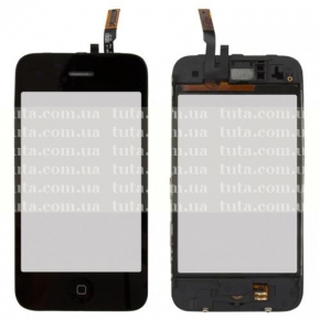 Сенсорный экран (тачскрин) для Apple Iphone 3Gs с рамкой и кнопкой Home, черный